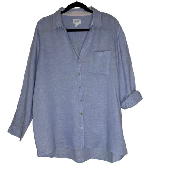 Sigrid Olsen Shirt Light Blue Linen High Low Button Up Size L Beachy, Casual - Picture 4 of 13